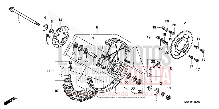 REAR WHEEL for CRF150R "Big wheels" EXTREME RED (R292) from 2009